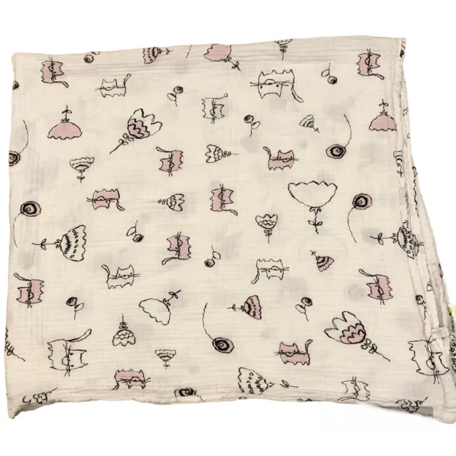Perlim Pinpin Kitty Cat Baby Blanket Floral Thin Muslin Cotton Swaddle Girl Pink