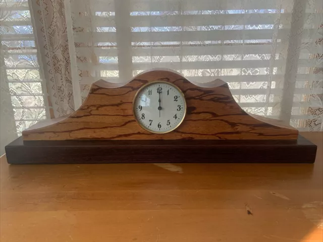 Hand Crafted Two Tone Solid Wood Mantle Clock w/Removable Quartz