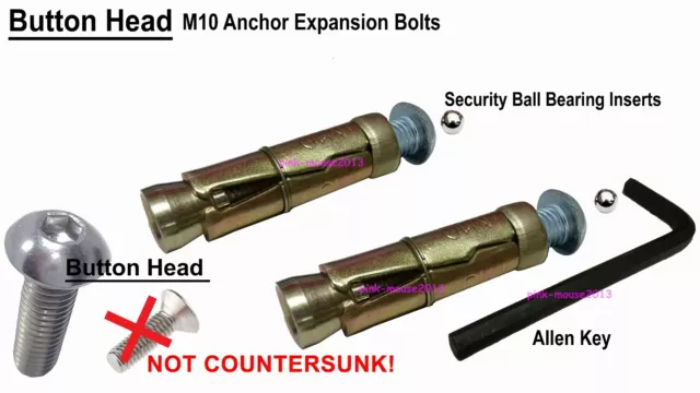 M10 x 2 PULSANTI TESTA Bulloni e inserti di sicurezza ancoraggio a terra moto e chiave