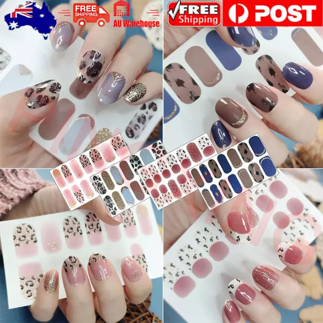 Semi Cured Gel Nails Art Stickers Full Wrap 14Pcs Self Adhesive Nail Art Decal