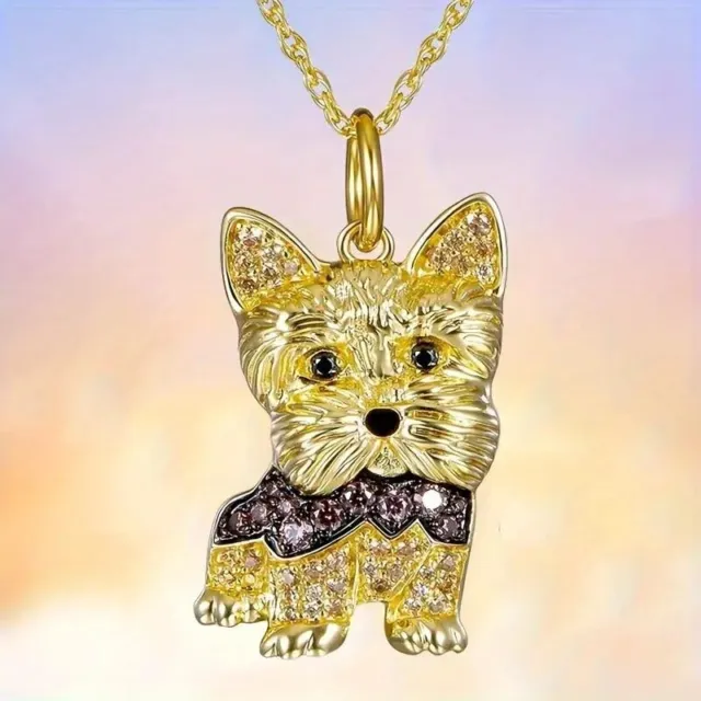 Cute Yorkshire Sparkling Rhinestone Pet Pendant Necklace Creative Dog Animal New