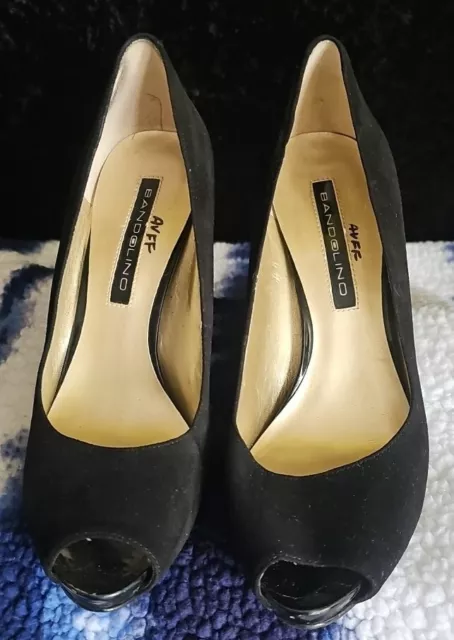 Bandolino Shoes Women's Size 8 Black BDrianaa 3" Patent Lather Peep Toe Pumps