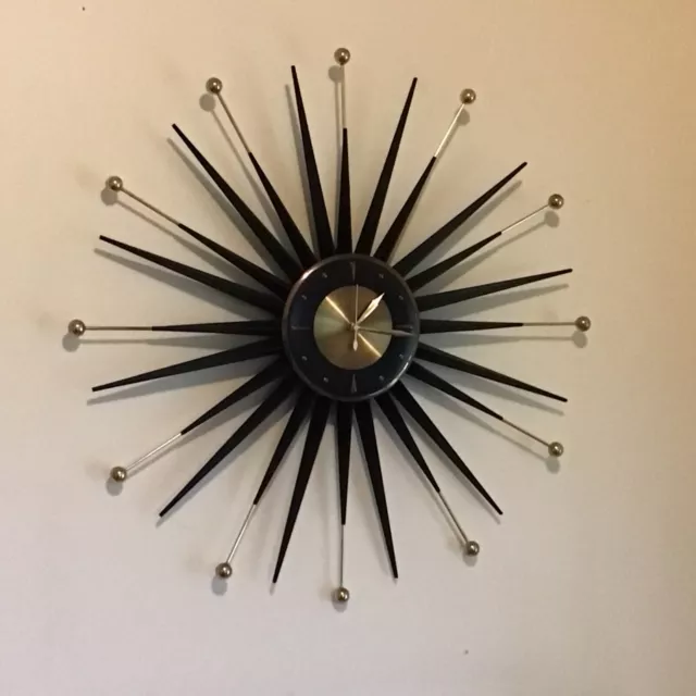 Vintage Metal MCM Starburst Clock - working