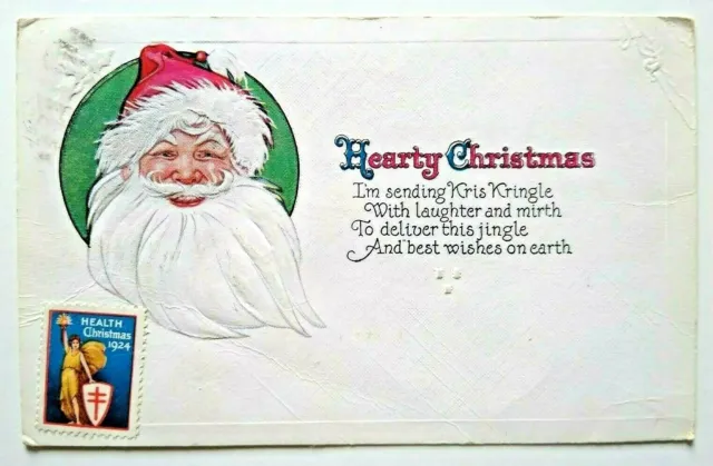 Santa Vintage Christmas Postcard Original Embossed 1924 Health Stamp Series C-11 2