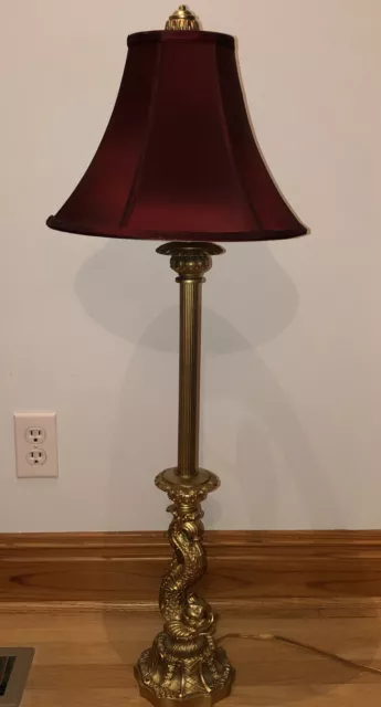Corinthian French Koi Dolphin Fish Table Lamp Ornate Resin Oriental 37” Gold Red