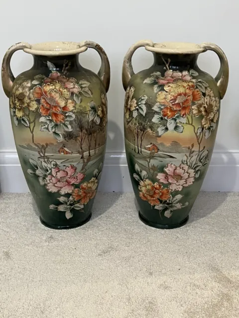 Pair of Vintage Japanese Floor Standing Large Vases Flowers Ornament  H 48cm
