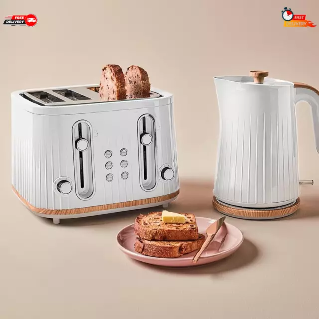 4 Slice Toaster And Kettle Set Cordless Stainless Steel Electric Kitchen combo -