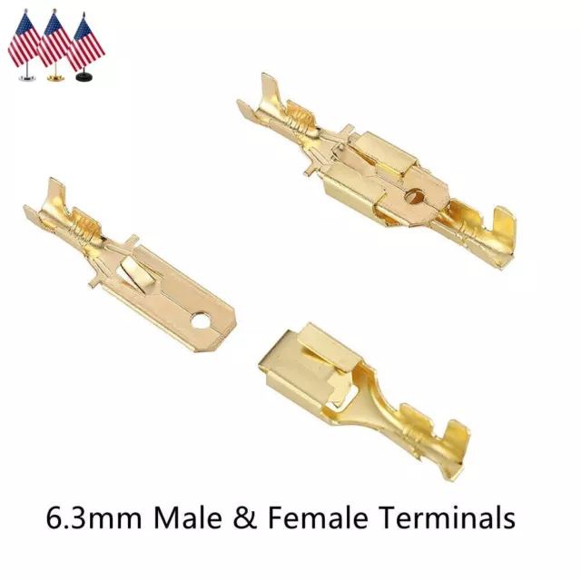 50-100X 6.3mm Non-Insulated Spade Quick Splice Crimp Female Male Wire Connector