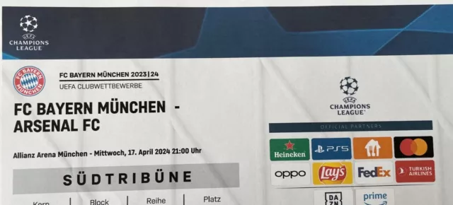 Champions League Tickets FC Bayern München - Arsenal FC - Sitzplatz Südkurve