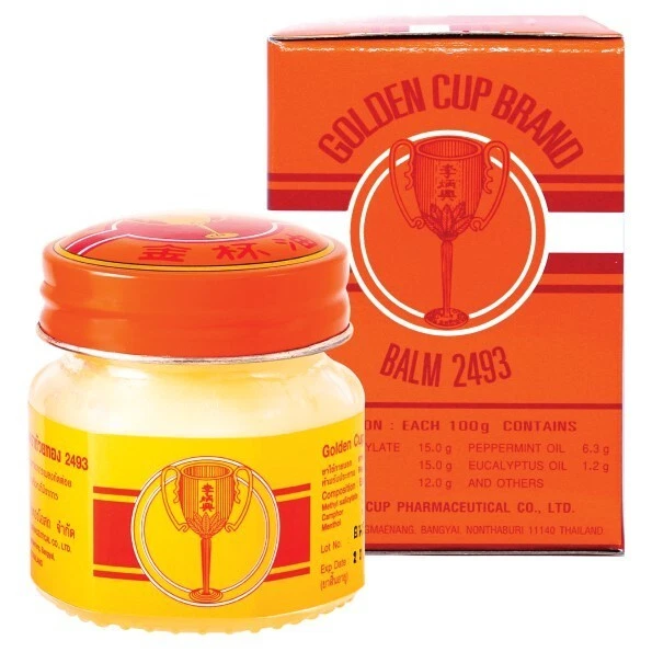 BÁLSAMO DE COPA DORADA TAILANDESA dolor muscular, picadura de insecto, aceite de eucalipto mentol 12 g.