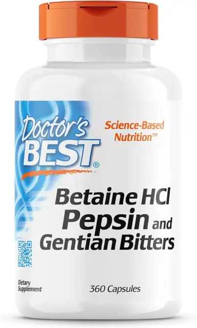 Doctor'S Best, Betaine HCI Avec Pepsine Et Gentiane Amère, 650 Mg, 360 Capsules