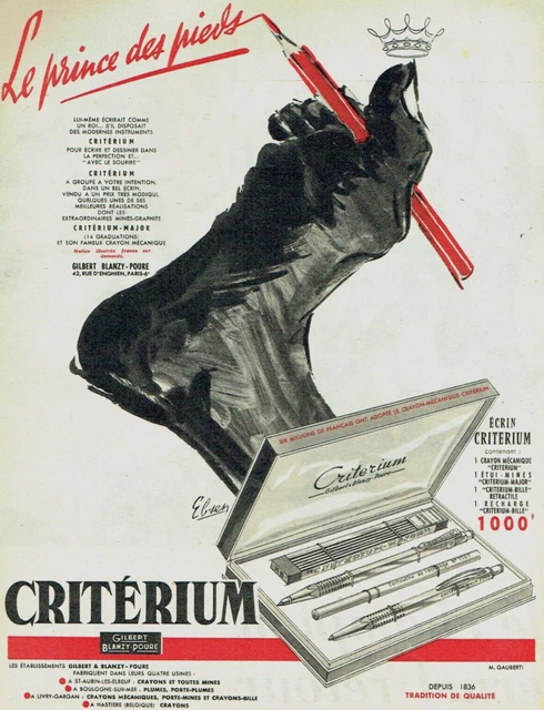 publicité Advertising 1123 1957 Critérium écrin  stylos crayon  Prince des Pieds