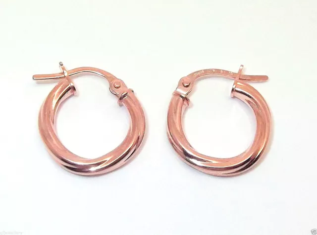 Pair Of 9Ct Hallmarked Rose Gold 14Mm Round Twist Polished Huggie Hoop Earrings