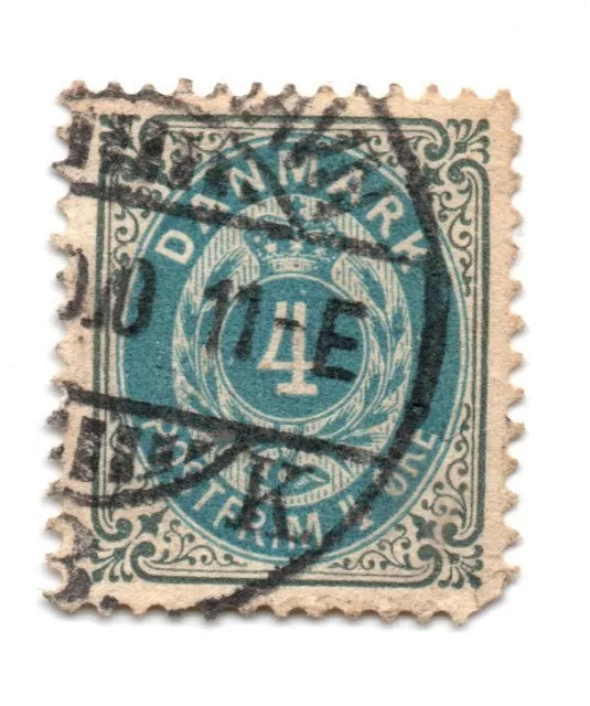 Denmark 1875 Royal Emblem SC: 26 4Øre Grey Blue Used Stamp Lightly Hinged