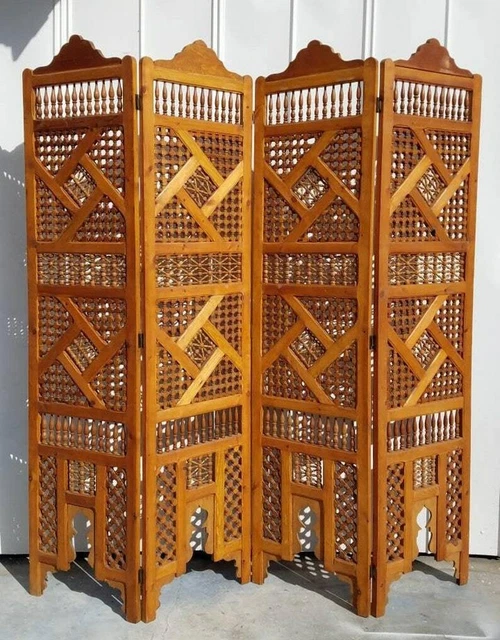 Large mousharabiah artwork moroccan room divider wooden panels hand carved indoo