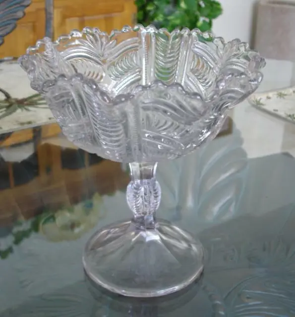 EAPG Austrian Curtain Clear Crystal Footed Compote