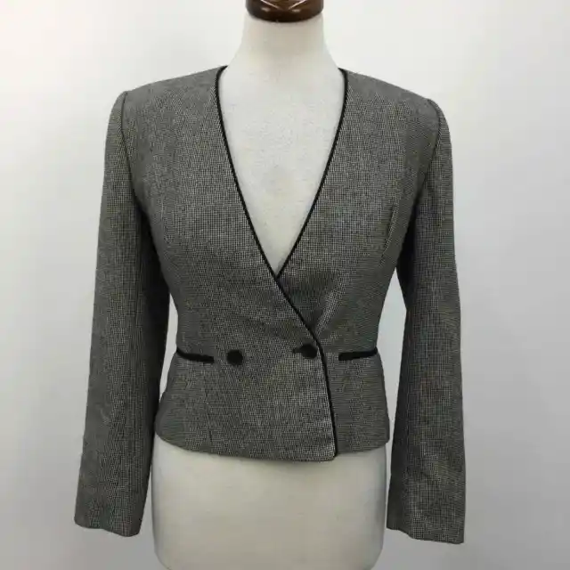 VTG Evan Picone ILGWU Union Made Houndstooth Gray Womens Blazer Made in USA Sz 8
