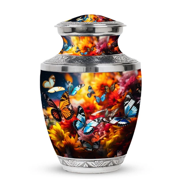 Human Remain Urns Colorfull Butterflies On A Colorfull Meadow (3 Inch) Pack Of 1