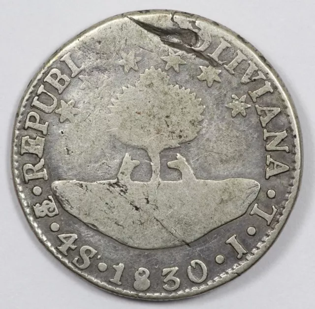 1830 PTS JL Bolivia 4 Soles Potosi Silver Coin