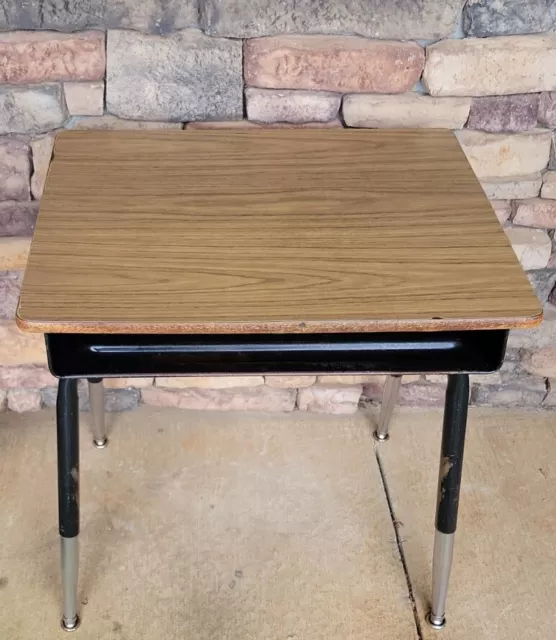 Study Homeschool Student Wood Top School Desk Adjustable Metal Legs Plus a Cubby