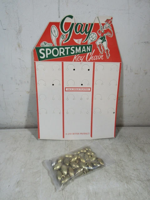Vintage 1950's Gay Sportsman 24K Gold Plated Football Key Chain Display NOS Mint