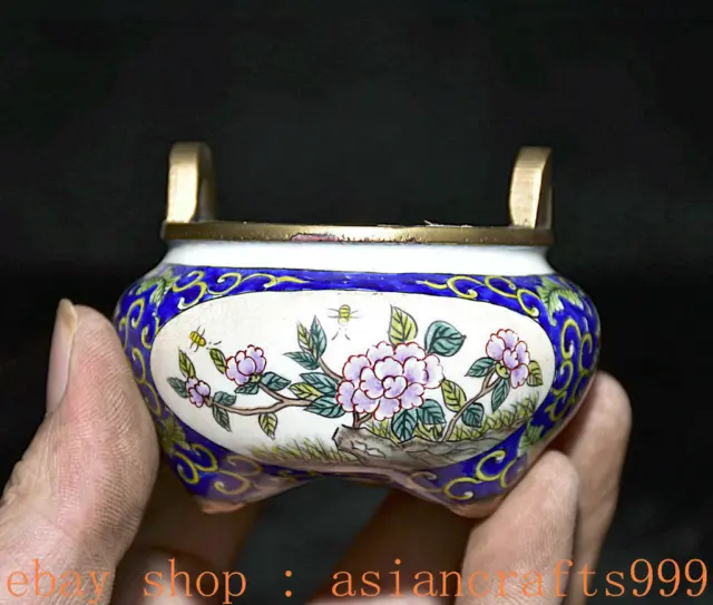 3,2" Markiert Alte China Kupfer Cloisonne Dynastie Palast Blume Räuchergefäß