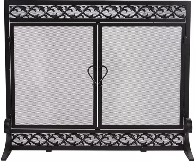 Metal Fireplace Screen Scrollwork Black | 38" W X 31½"H | 2 Door | Spark Guard G