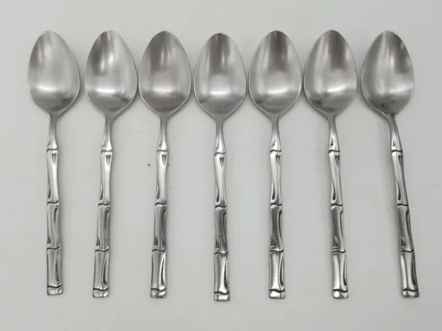 7 Soup Spoons  Rogers Stainless Flatware Citadel Bamboo Pattern Korea Vintage