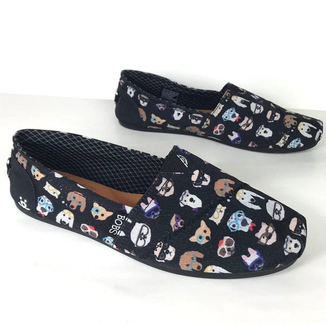 BOBS by Skechers Women's Size 9M Dog Faces Memory Foam Shoes Black Slip On