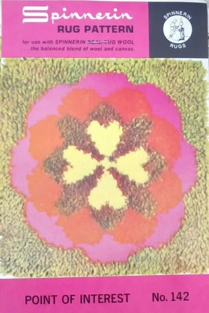Alfombra de lona con pestillo de flor Spinnerin patrón 13x13 Mod Boho Hippie MCM de colección