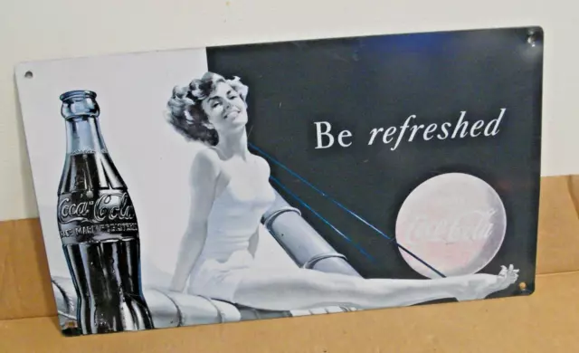 Alte Werbe Email-Blechschild-"Be refreshed - Drink CocaCola " (40x22cm)
