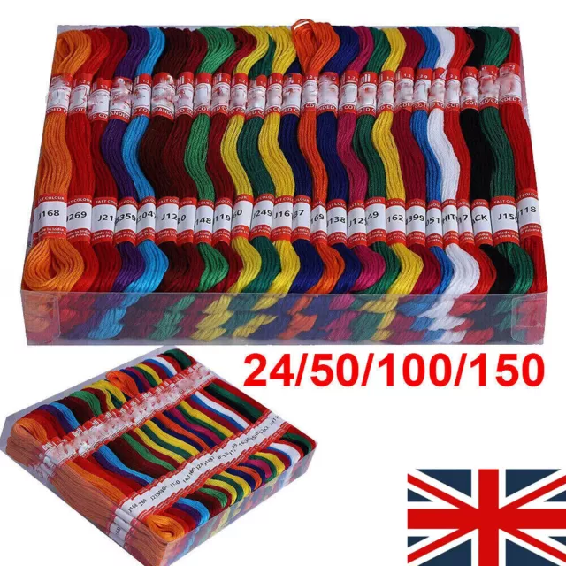 24-150x Skeins Coloured Embroidery Thread Cotton Cross Stitch Craft Sewing