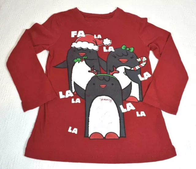 FA-LA-LA-ing Penguins w/ Funny Hats Long Sleeve Red T-Shirt Size 5/6 1989 Place