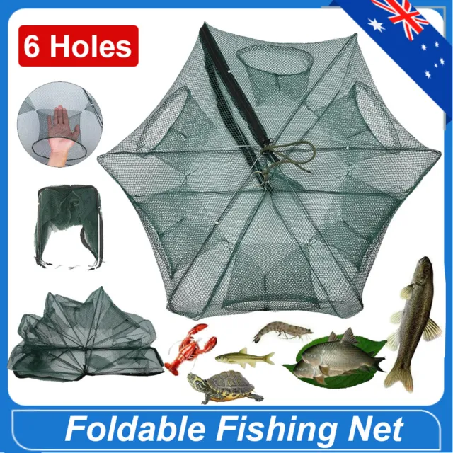 6 HOLES FOLDABLE Fishing Net Fish Crab Yabbie Trap Crawfish Shrimp