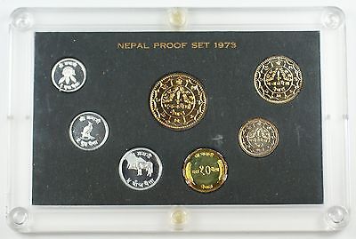 1973 Nepal Proof Set 7 Beautiful Gem Coins in Hard Plastic Case
