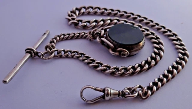 ANTIQUE SOLID SILVER pocket watch albert chain Victorian silver