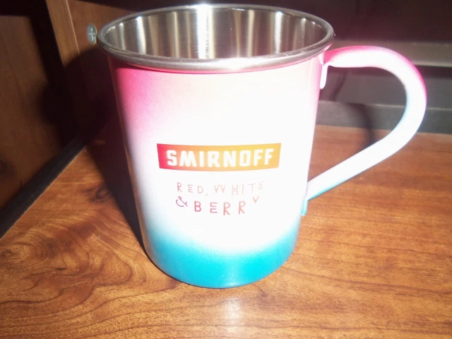 Smirnoff Vodka 16oz Steel Mugs Red White & Berry BRAND NEW NEVER USED