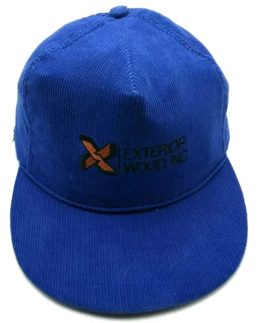 EXTERIOR WOOD INC, WA vintage corduroy blue adjustable cap / hat -Made in USA!