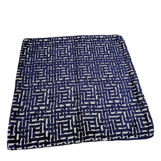 West Elm Chenille Throw Pillow Cover 20" Sq Blue & Woven White/Silver Zip Close