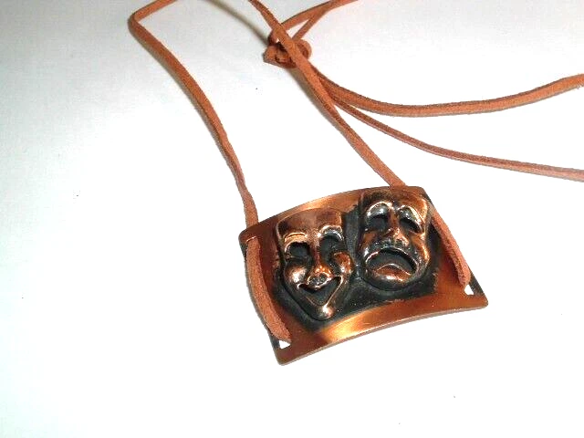 Copper Comedy Tragedy Suede Leather Pendant Necklace In Gift Box