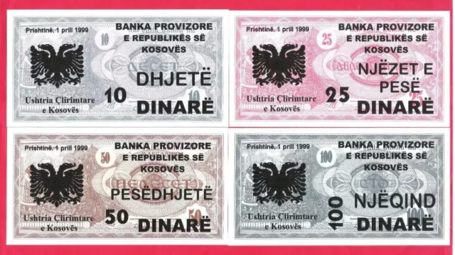 Yugoslavia, Kosovo complete set of 4 banknotes in 1999. - UNC