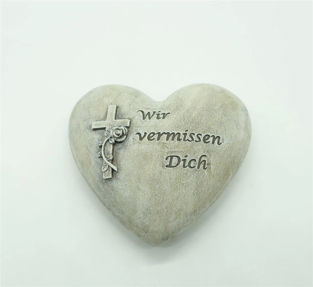 Grabschmuck Grabdeko Herz Grabherz mit Spruch Grabdekoration Spruchstein Trauer 2