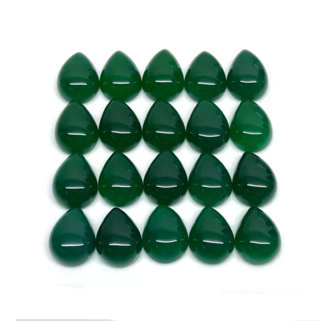 Natural Green Onyx 20 Pcs Pear Cabochon Loose Untreated Gemstones Lot 179.45 Cts