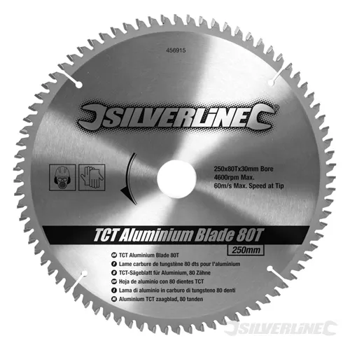 Silverline Hartmetall-Sägeblatt für Aluminium, 80 Zähne 250 x 30, Reduzierstücke