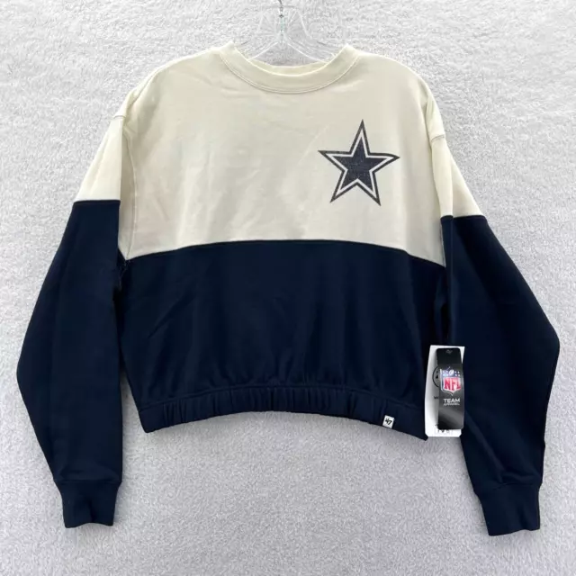 Nuovo '47 Dallas Cowboys Felpa da Donna Piccolo Blu Girocollo Pullover Top NFL