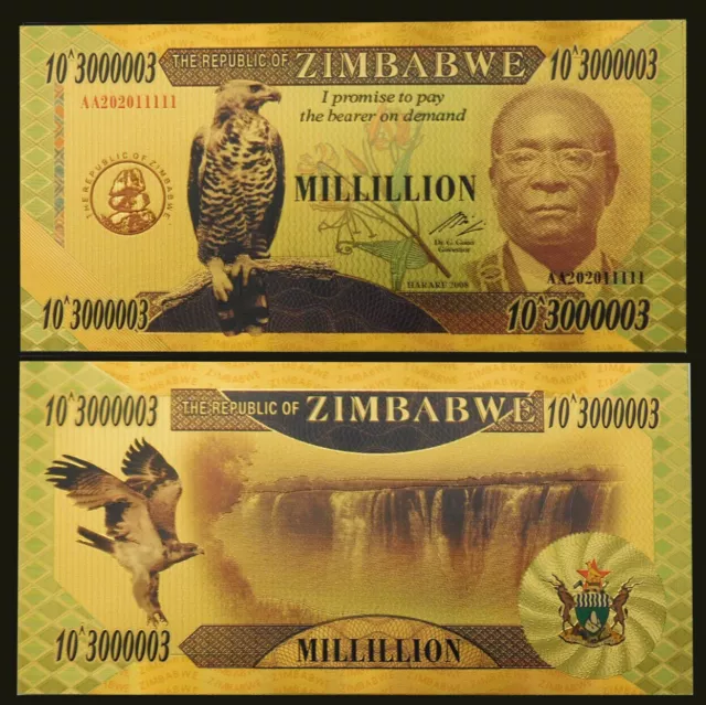 Zimbabwe 1 Millillion Dollars Gold Foil Banknote African Eagle