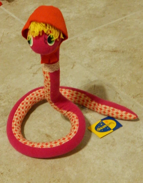 VINTAGE 1975 DREAM Pets Dakin Scarlett Pink Snake Plush Stuffed Animal