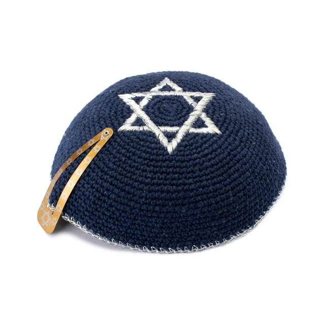 Kippa Tricotée Pour Homme Avec étoile De David Brodée - Calotte Juive Yamaka, Unisexe, Polyester