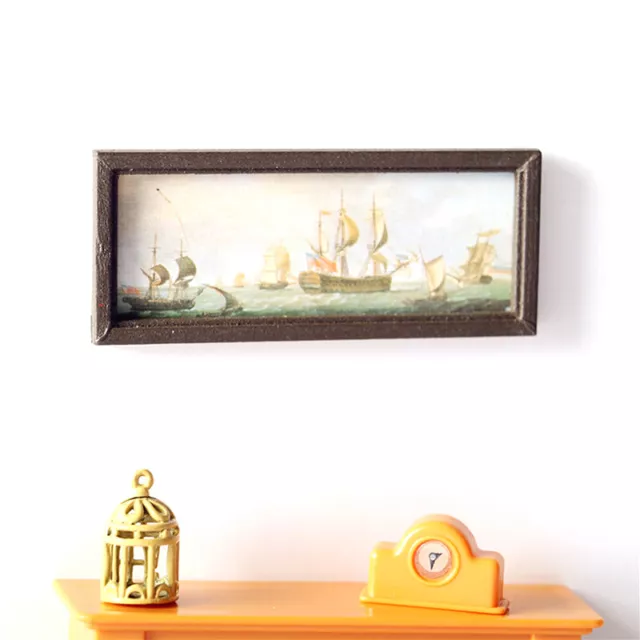 Dollhouse Oil Painting Wall Sailboat Picture Accessories 1:12 Doll RQ