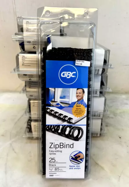 Lot of 10 GBC ZipBind Spines Black 25 Pack 1/2" 85 Sheet Capacity T0118